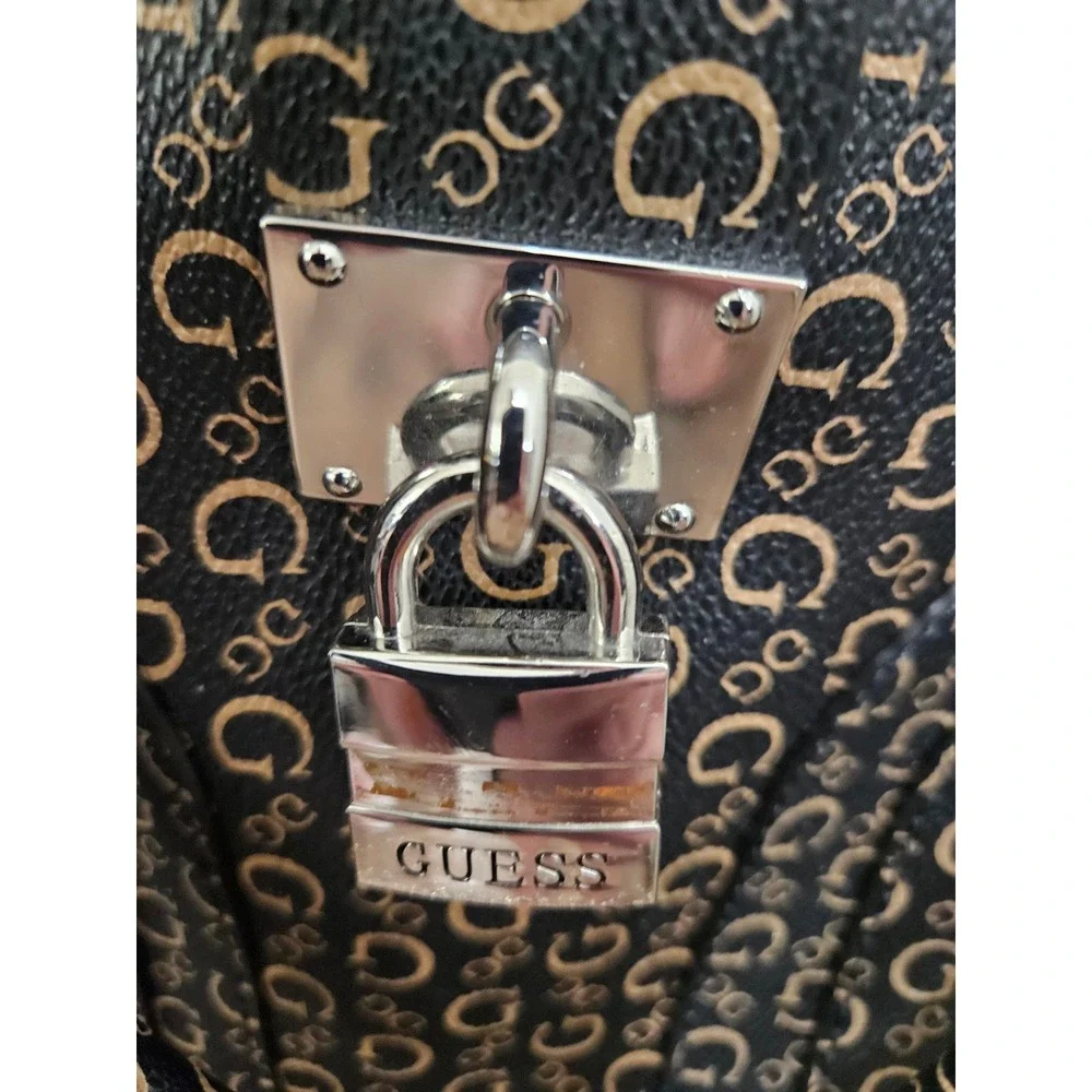 Guess Black Tan Signature G Logo Satchel Handbag Crossbody Padlock Detail Y2K